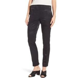 Eileen Fisher Jacquard Black Slim Ankle Trousers Size 2 Stretchy Sleek Work Pant